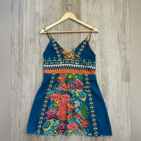 FARM Rio Teal Floral Embroidered Midi Dress - Picture 1 of 8